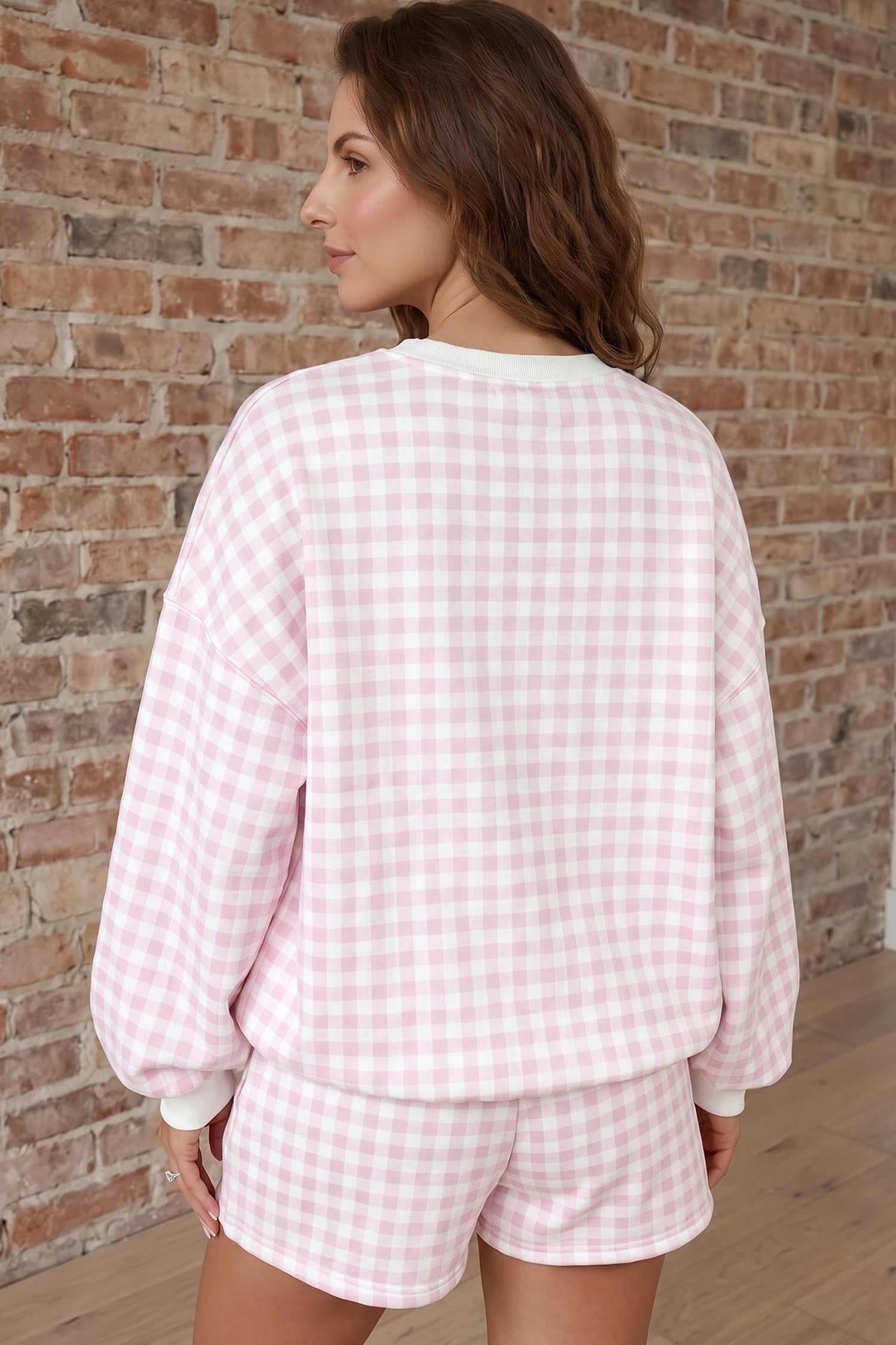 Yellow Plaid Baggy Pullover Drawstring Casual Shorts 2pcs Outfit