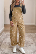 Light French Beige Polka Dot Print Bib Pocket Denim Barrel Overalls Jumpsuit (Copy)
