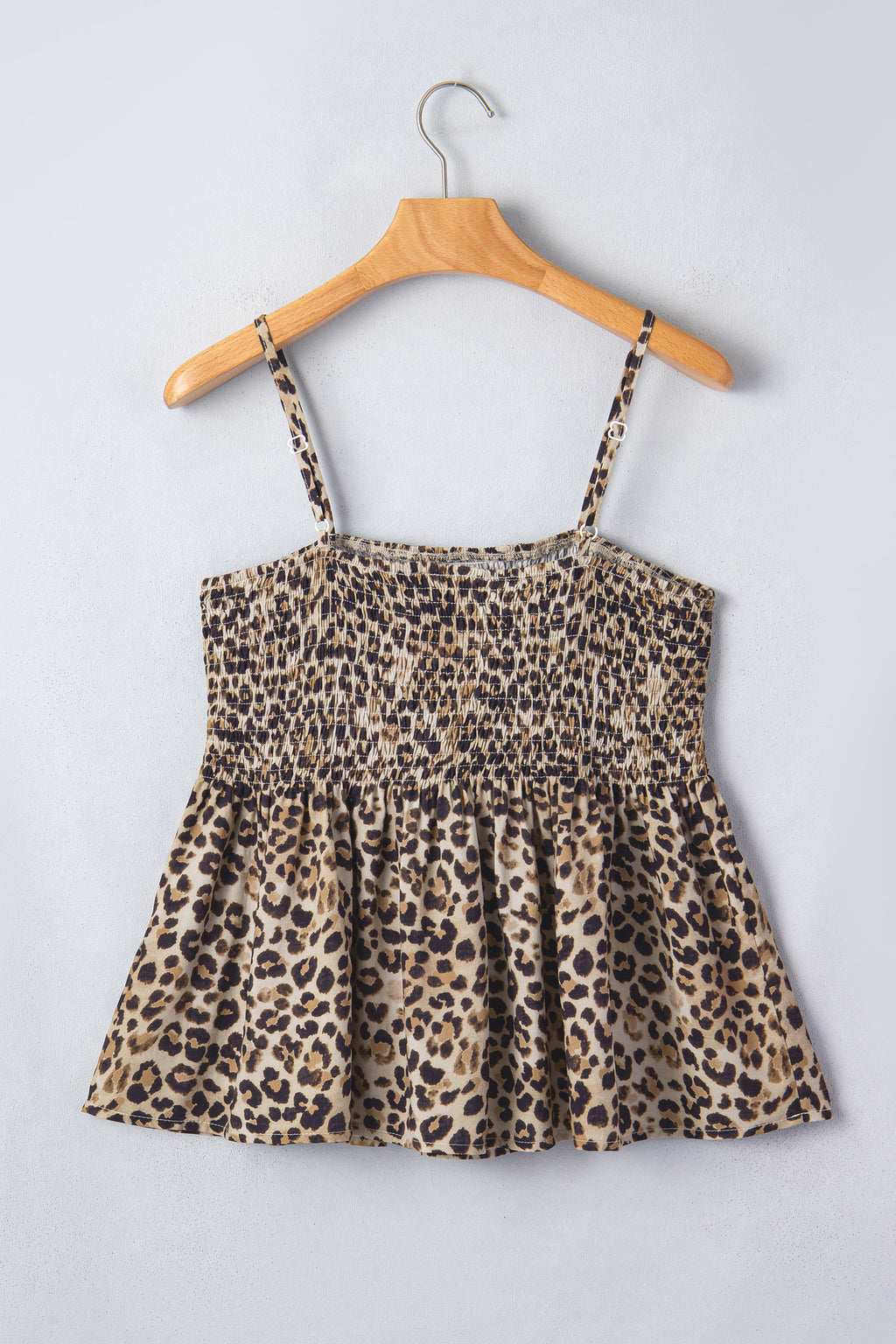 Multicolour Leopard Spaghetti Straps Shirred Ruffle Tank Top