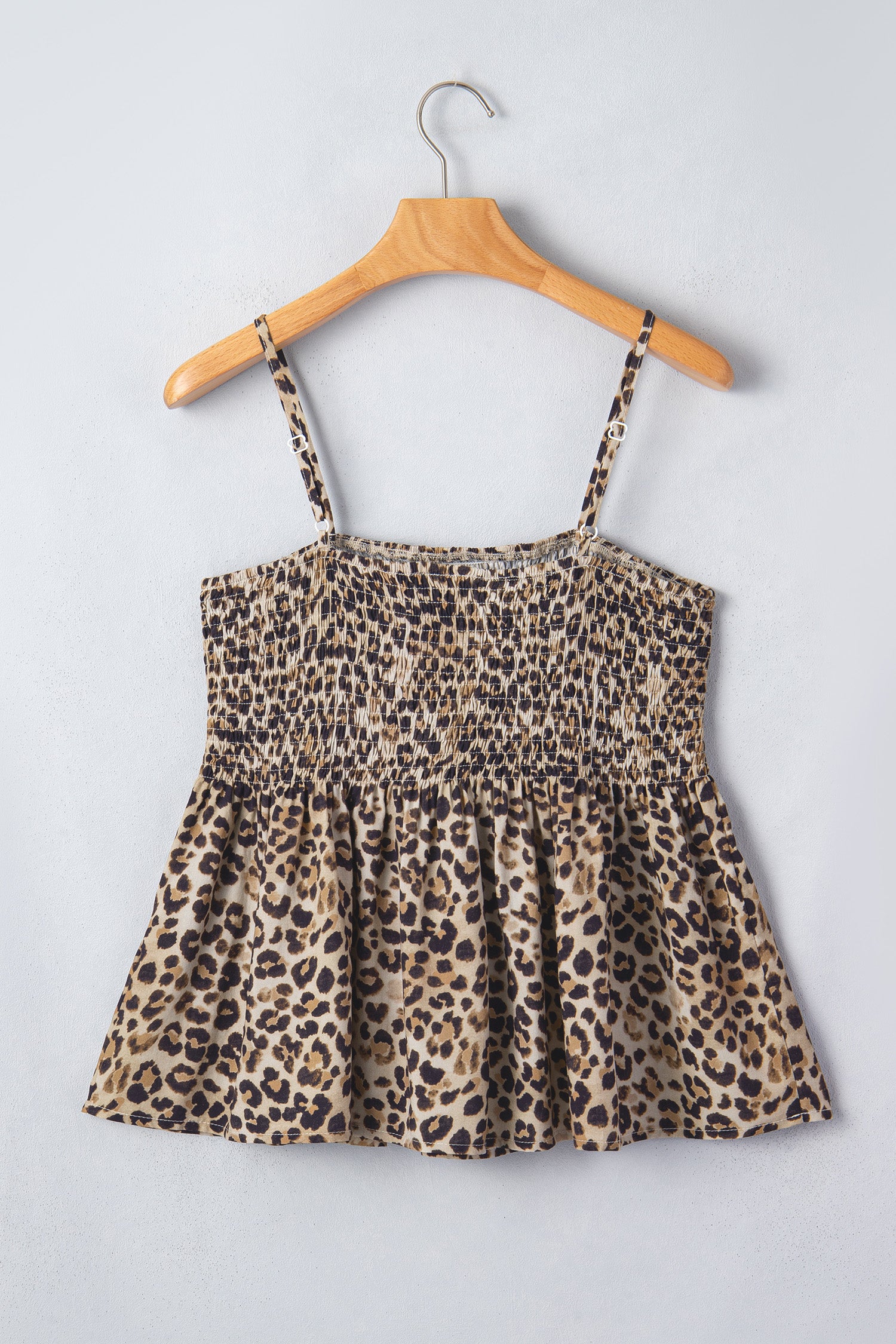 Multicolour Leopard Spaghetti Straps Shirred Ruffle Tank Top