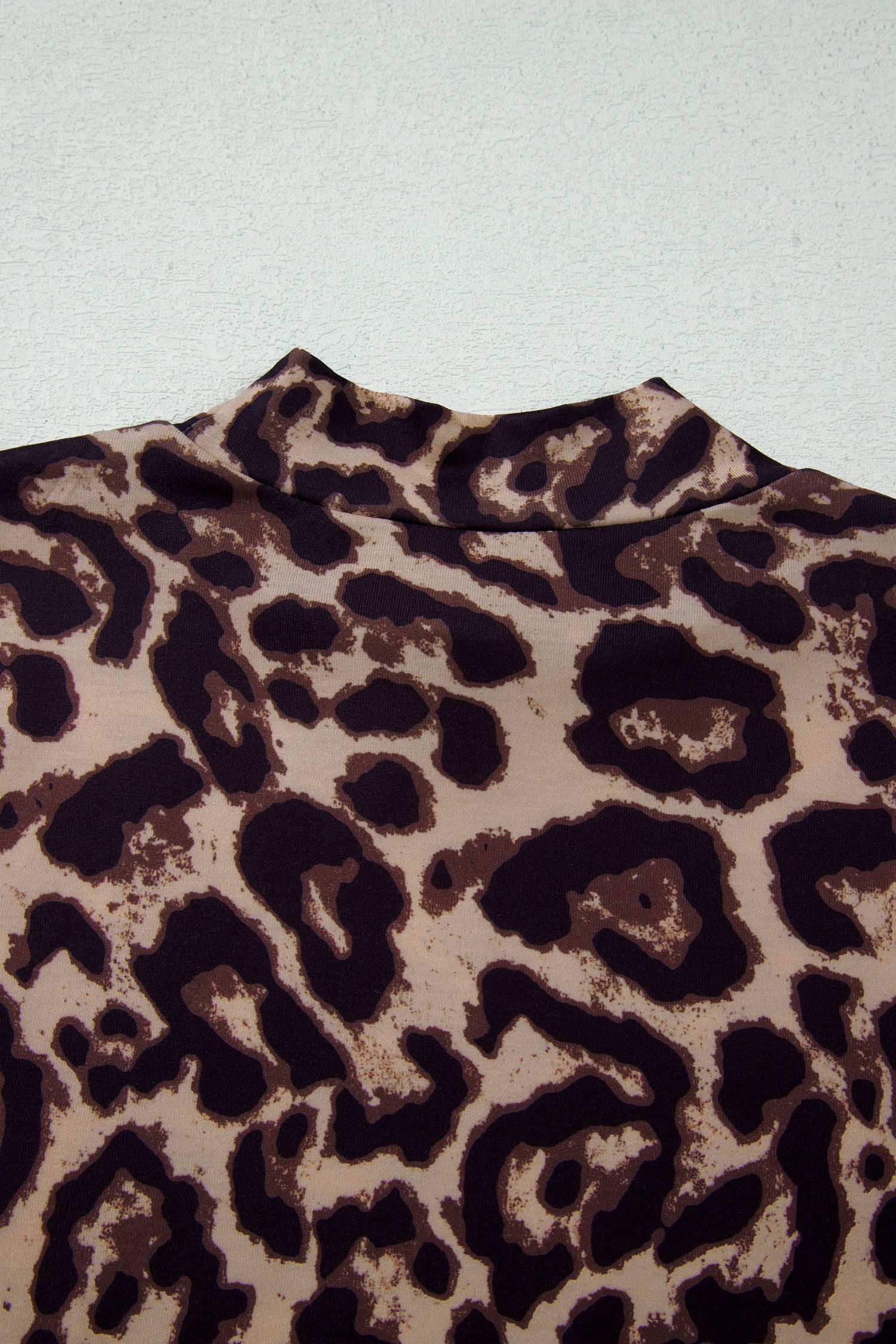 Khaki Leopard High Neck Long Sleeve Western Slim Top