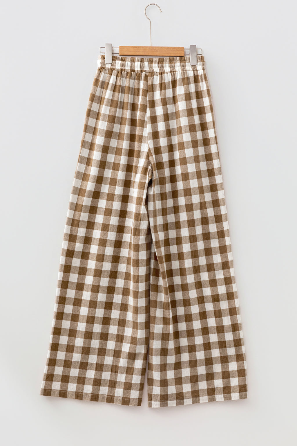 Brown Gingham Plaid Tie Elastic Waist Shift Pants