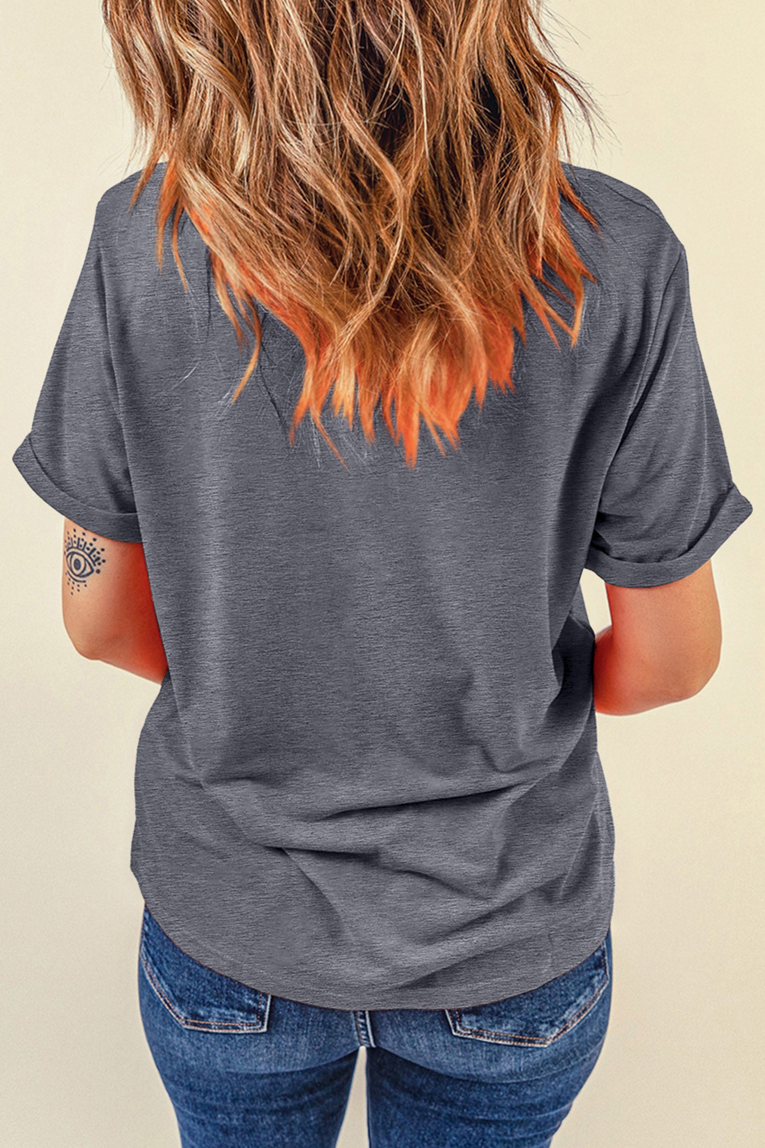 Gray Pumpkin Season Graphic Round Neck Short Sleeve T-Shirt