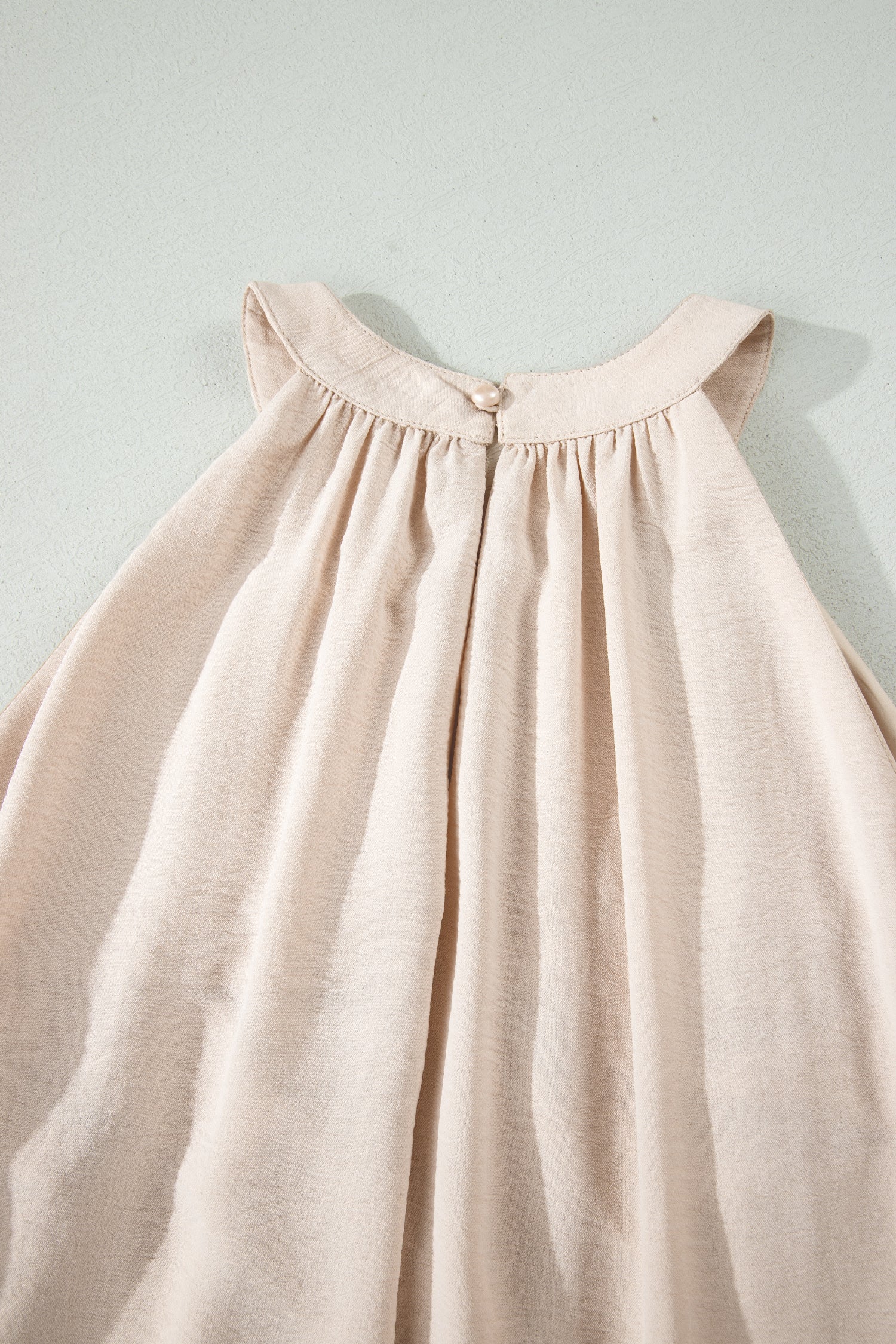 Beige Sheer Hollowed Floral Lace Hem Patchwork Loose Halter Summer Dress
