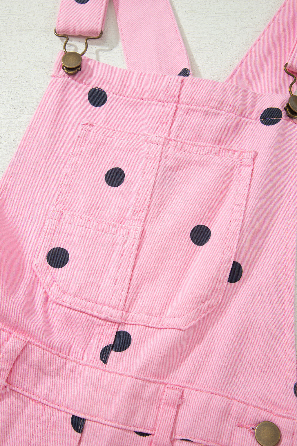 Jet Stream Polka Dot Print Bib Pocket Denim Barrel Overalls Jumpsuit